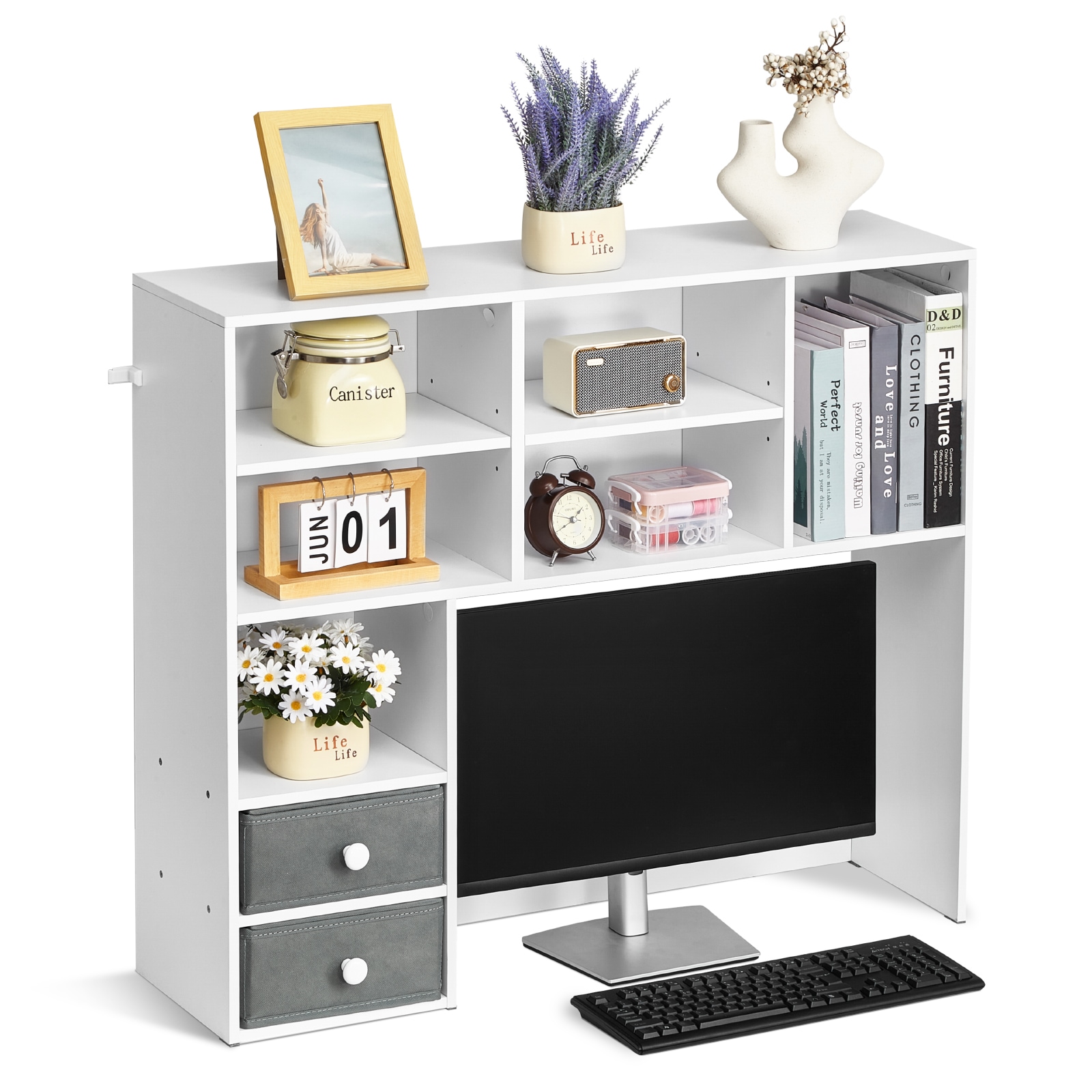 Desktop Bookshelf Organizer With Drawers For Home Office Storage_voghion.com